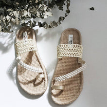 Load image into Gallery viewer, Handmade sandals with white slant line and elastic band
