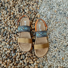 Load image into Gallery viewer, Handmade sandals in leather boho blue pattern
