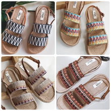 Load image into Gallery viewer, Handmade double straps sandals in 4 colors, navy, rainbow, chocolate, and beige
