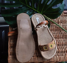 Load image into Gallery viewer, Handmade sandals in sunflower design- slip on
